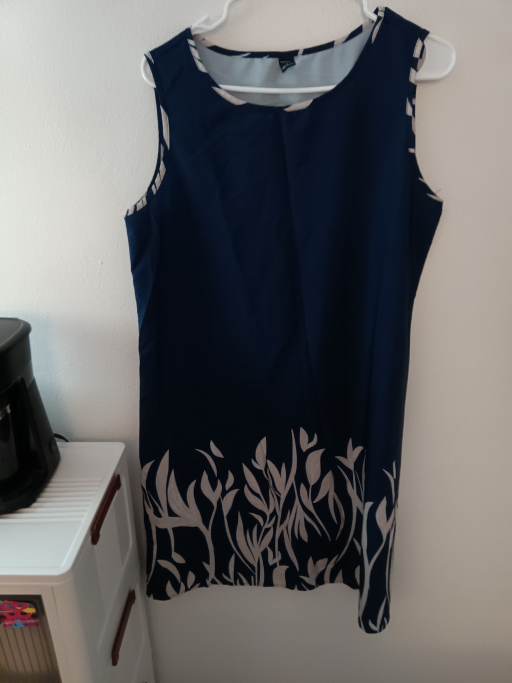 Sleeveless Navy Midi Dress with Cream Botanical Hem